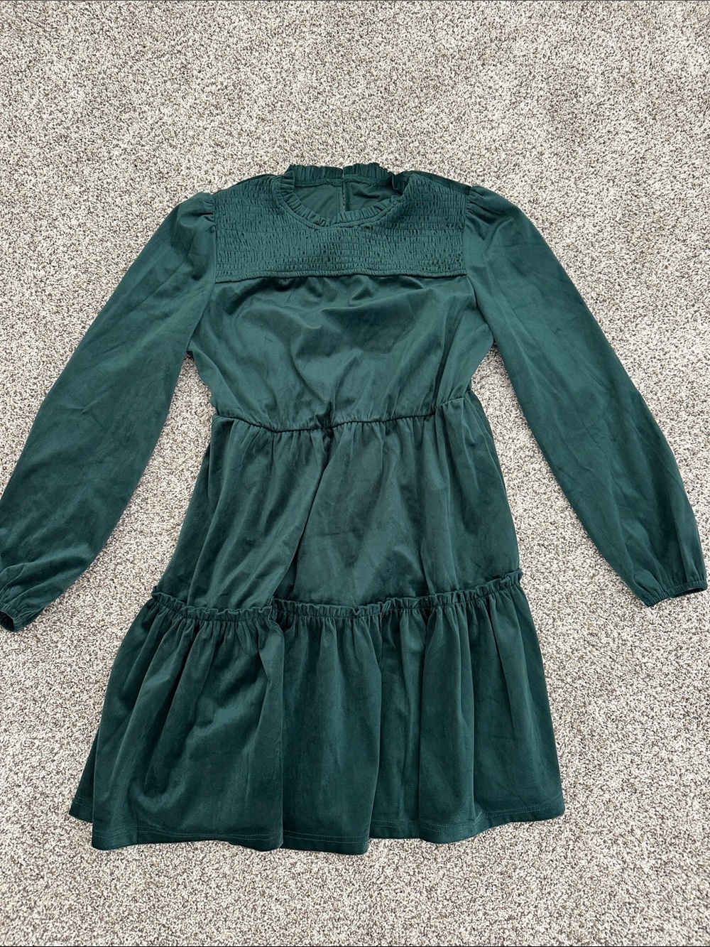Cupshe Forest Green Long Sleeve Smocked Yoke Dress